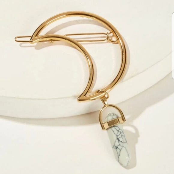 🌙Boho Crescent Moon Marble Stone Barrette - Picture 2 of 5